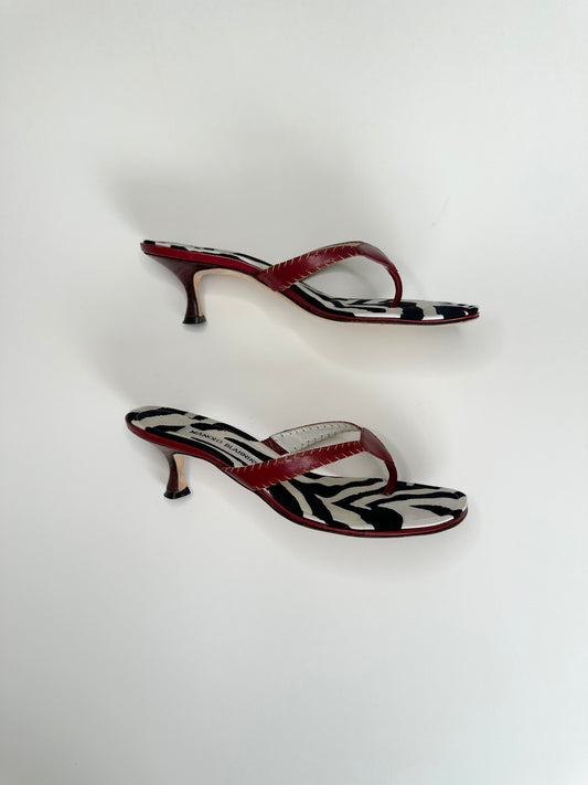Manolo Blahnik Zebra Thong Sandals 37.5