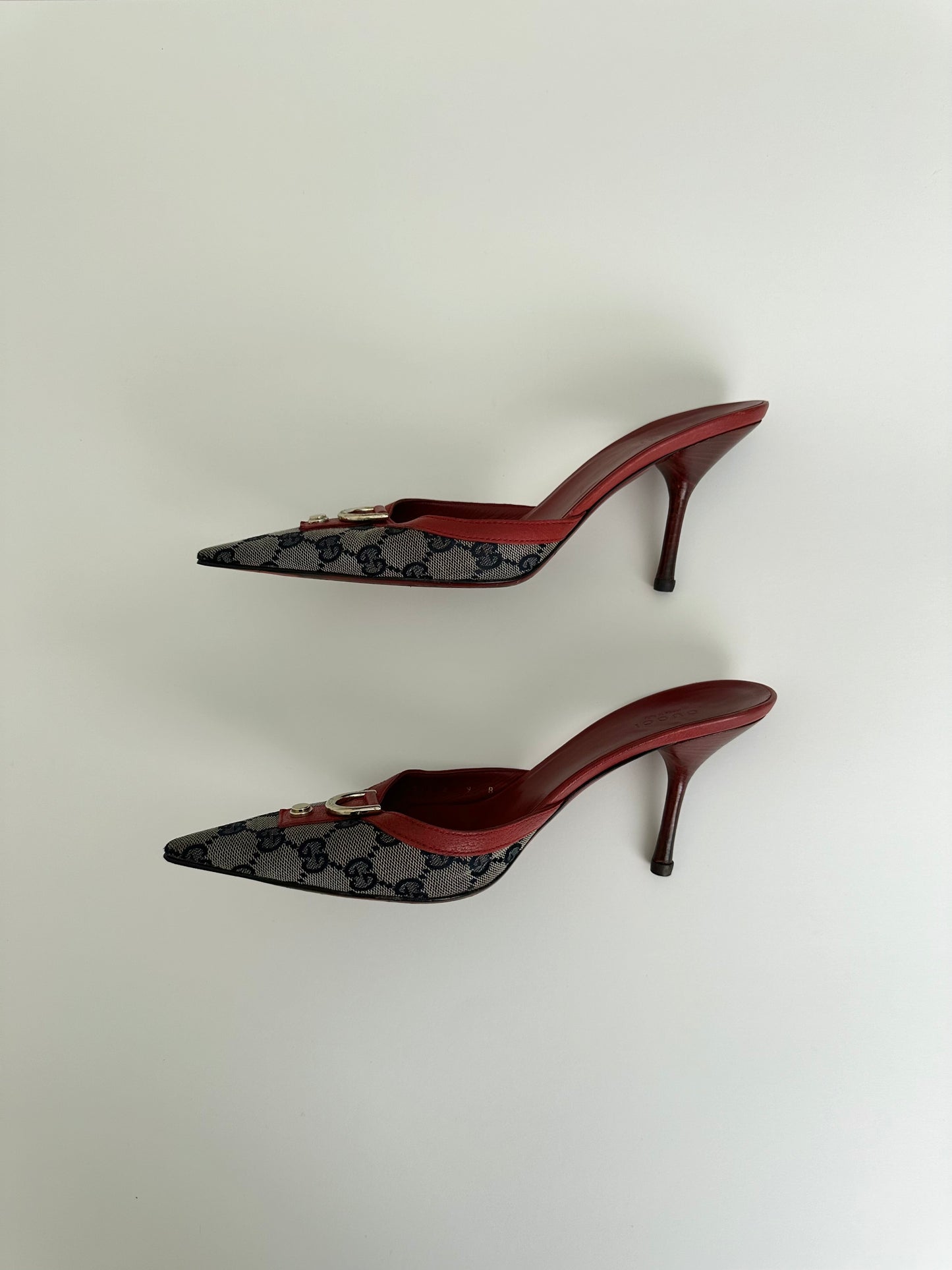 Gucci Red Monogram Mules US 9