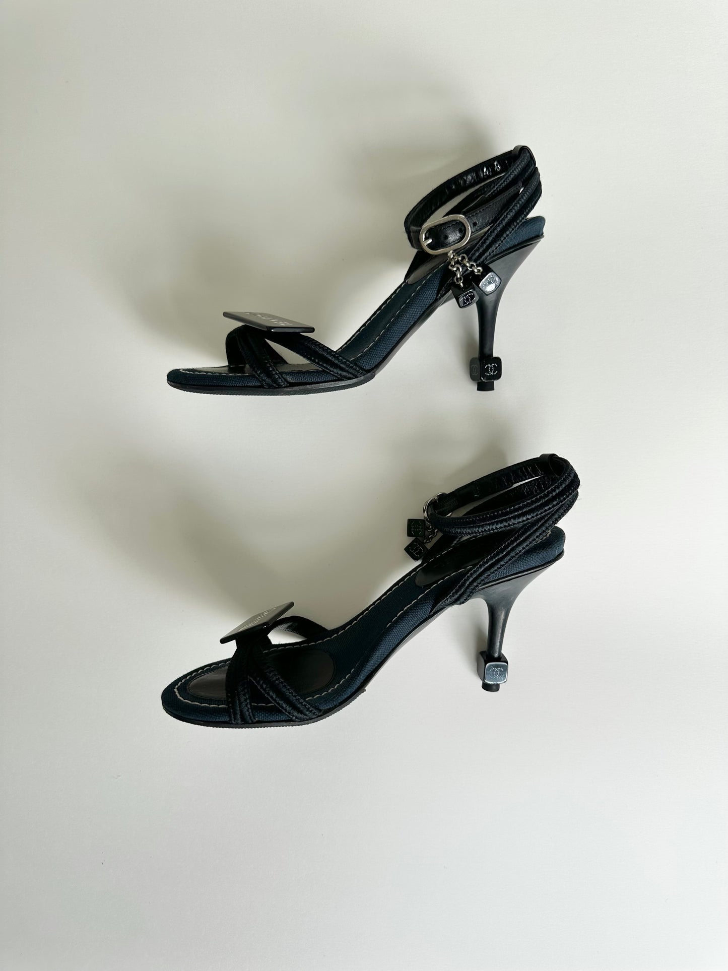Chanel Denim Dice Ankle Strap Sandals 34