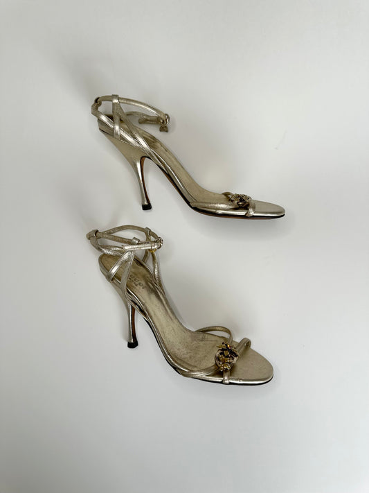 Gucci Gold Butterfly/Ladybug Charm Sandals 36.5