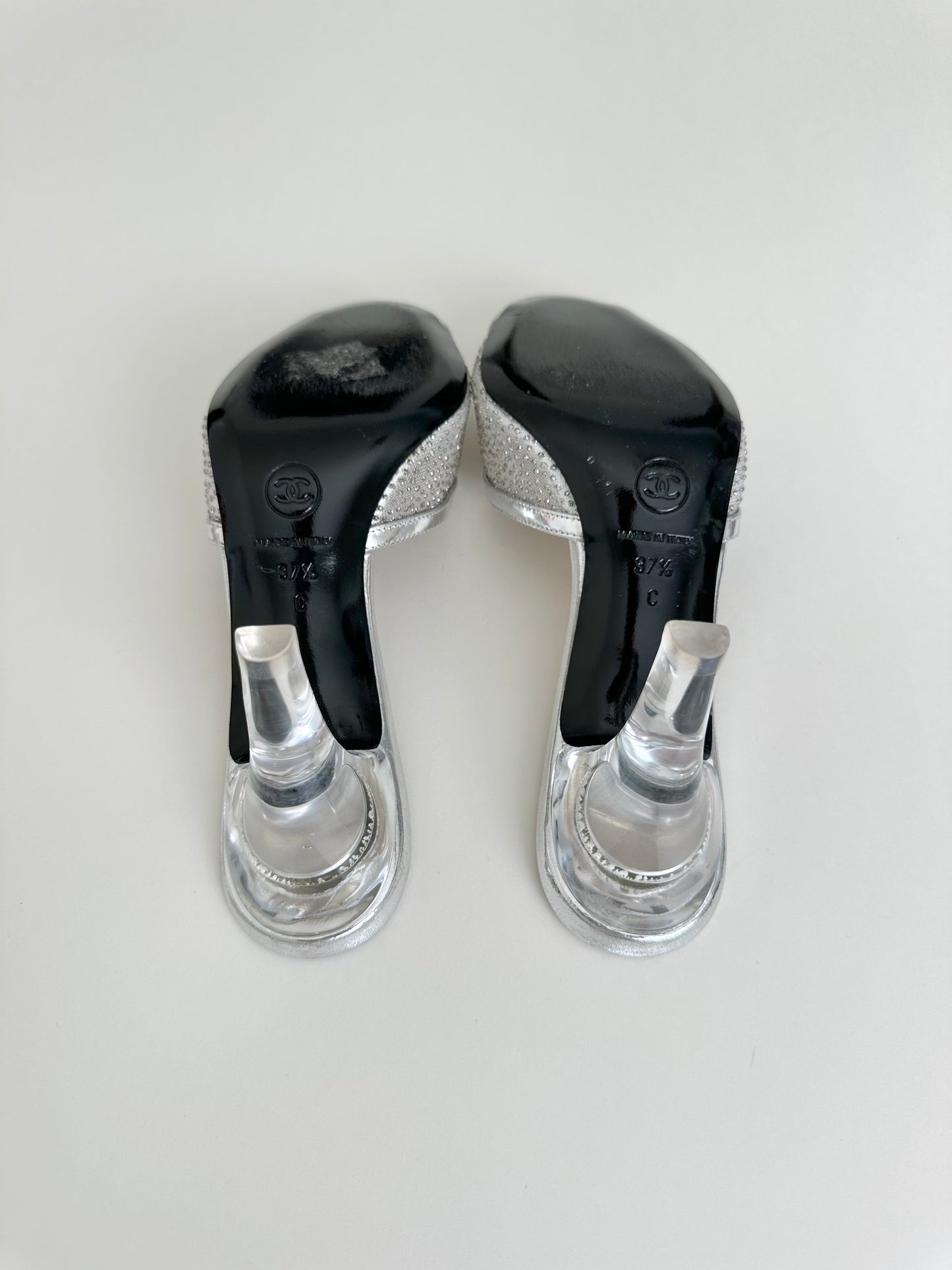 Chanel Silver Lucite Mesh Heels 37.5