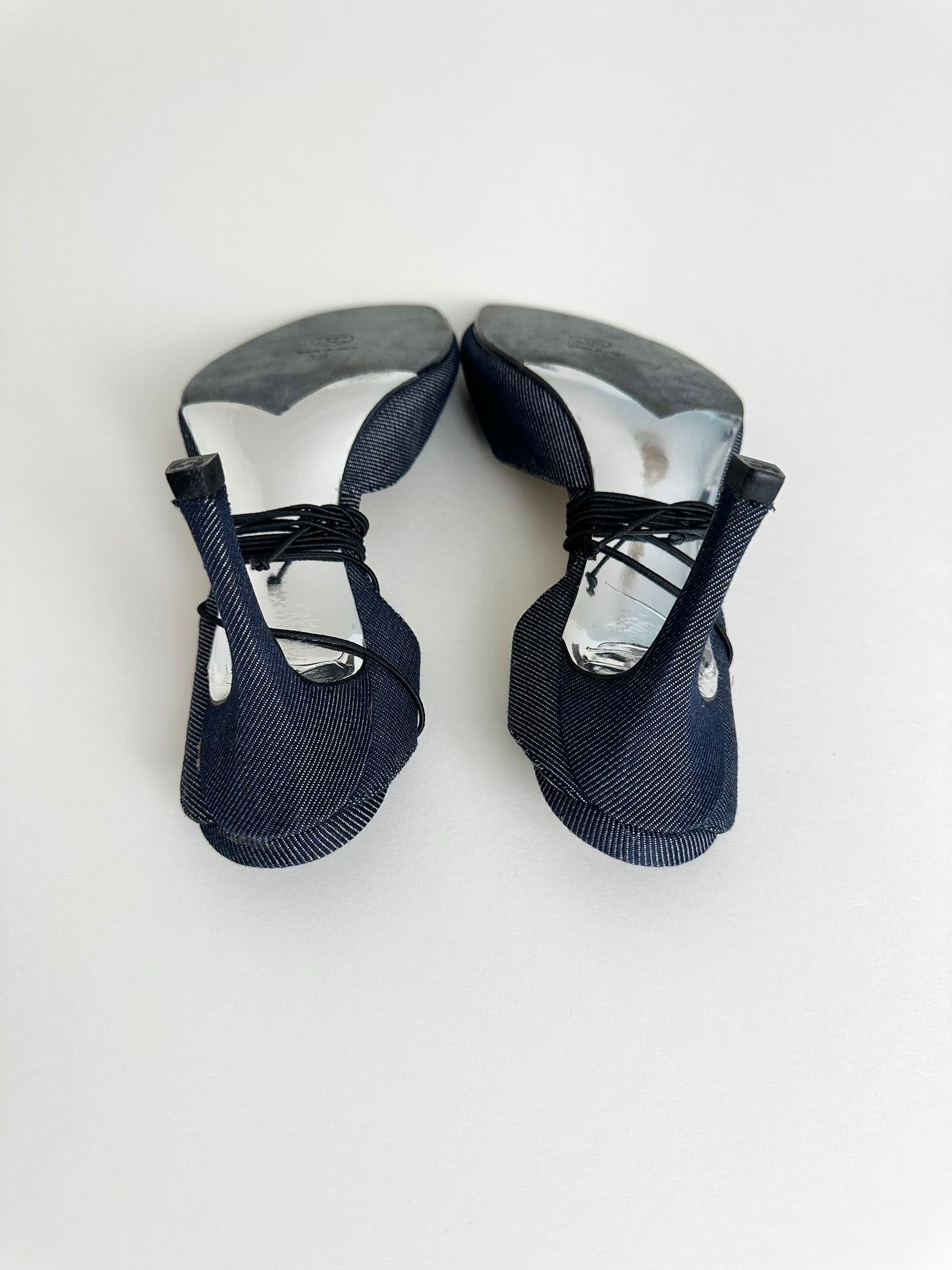 Chanel Denim Tie Up Sandals 38