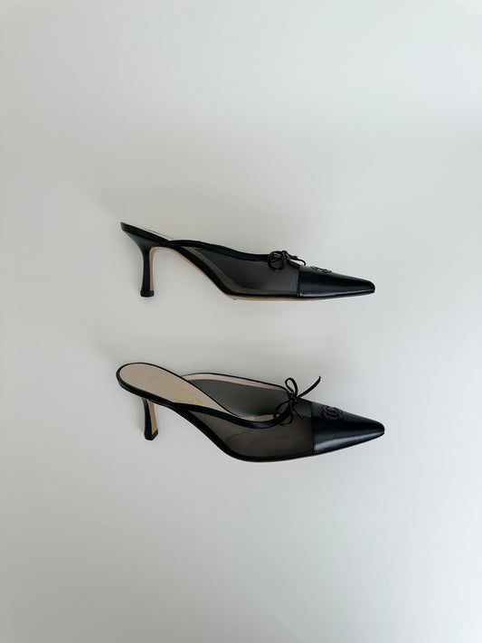 Chanel Black Mesh Bow Mules 38