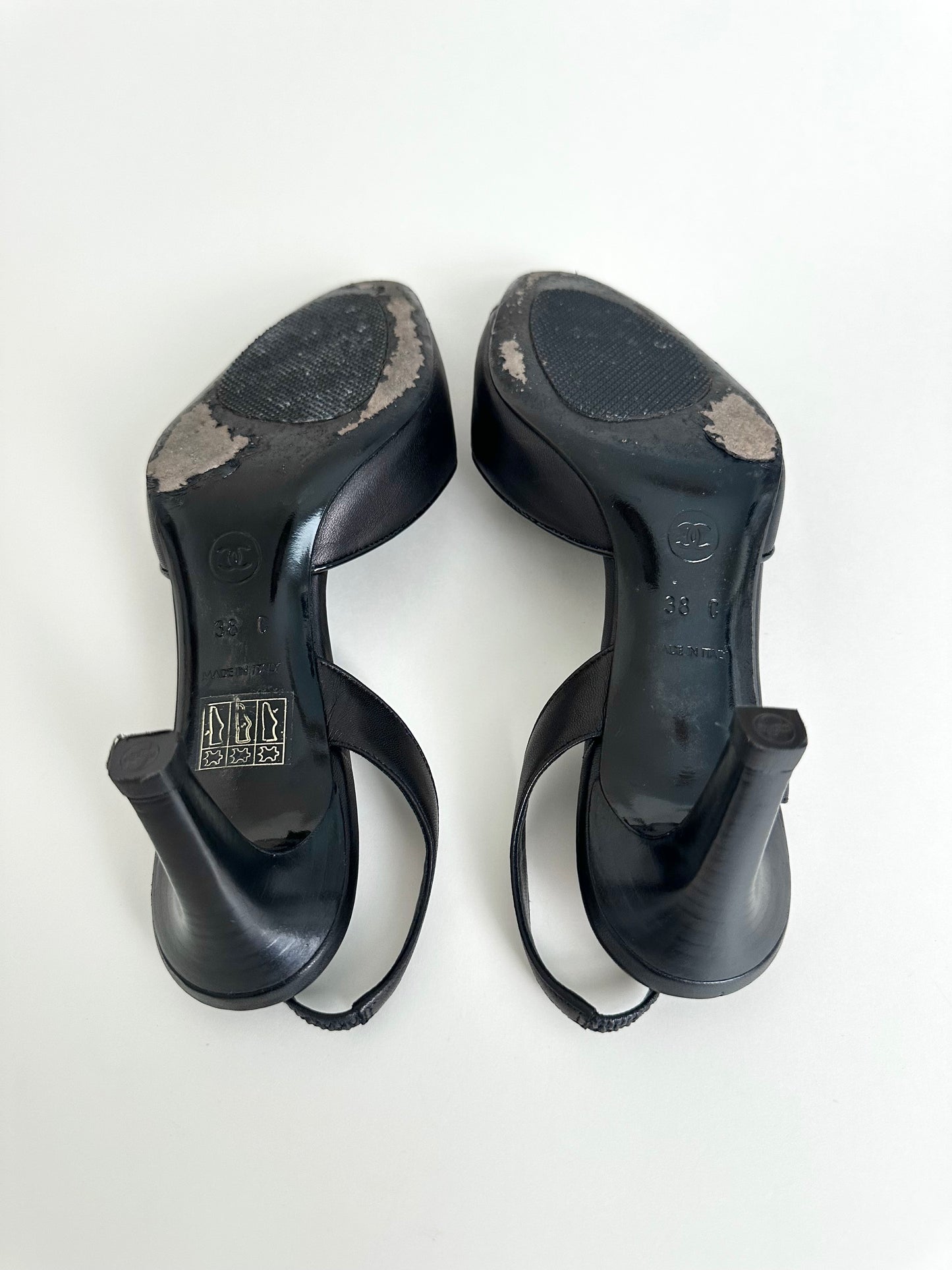 Chanel Black Leather Logo Slingbacks 38