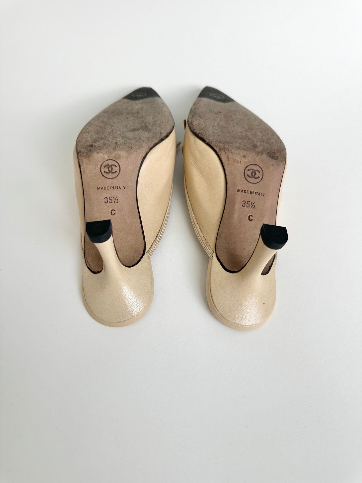 Chanel Beige/Black Logo Mules 35.5