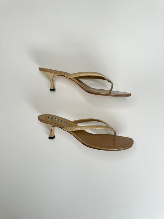 Manolo Blahnik Snakeskin Thong Sandals 39