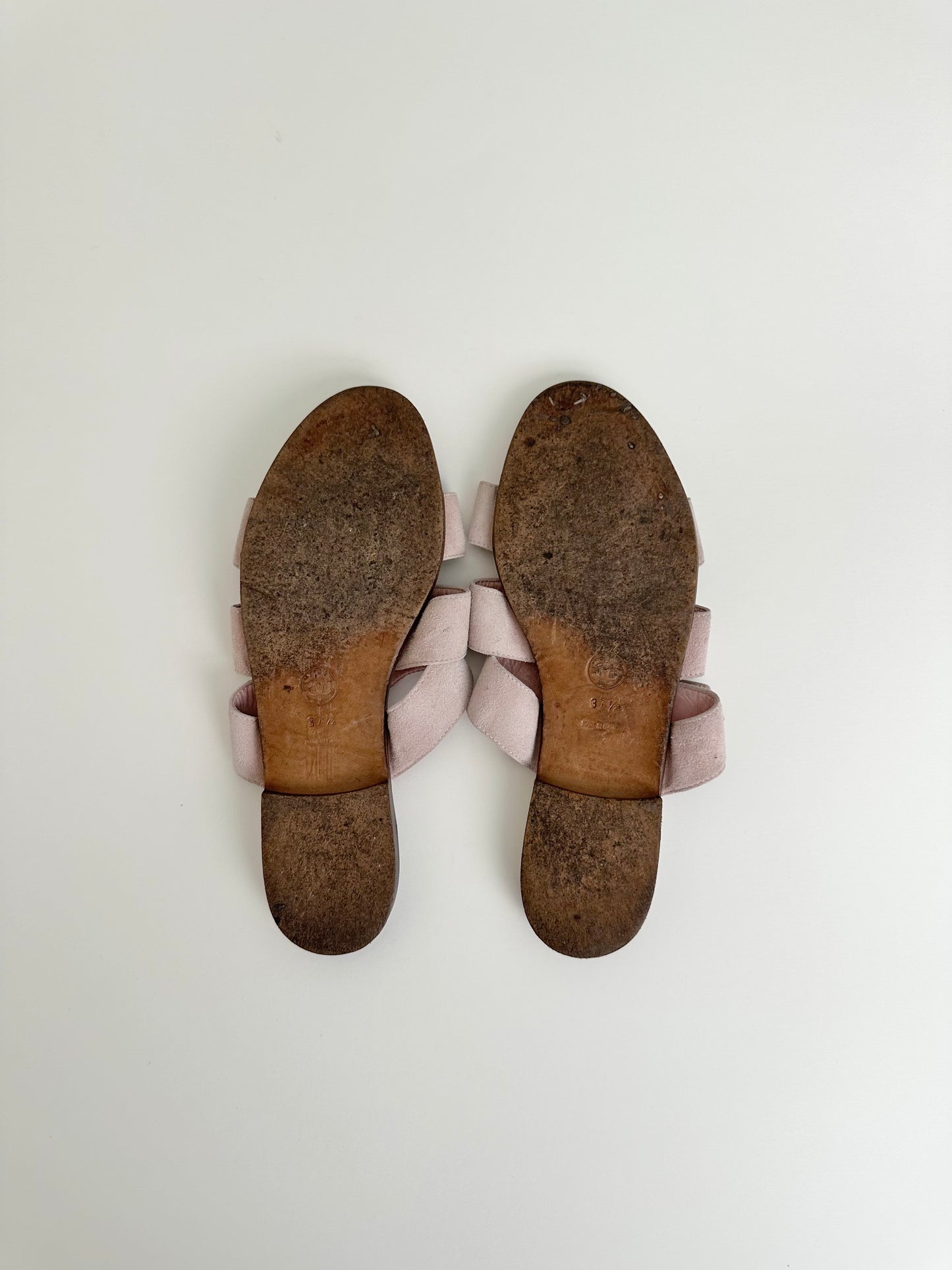 Chanel Pink Suede Turnlock Sandals 37.5