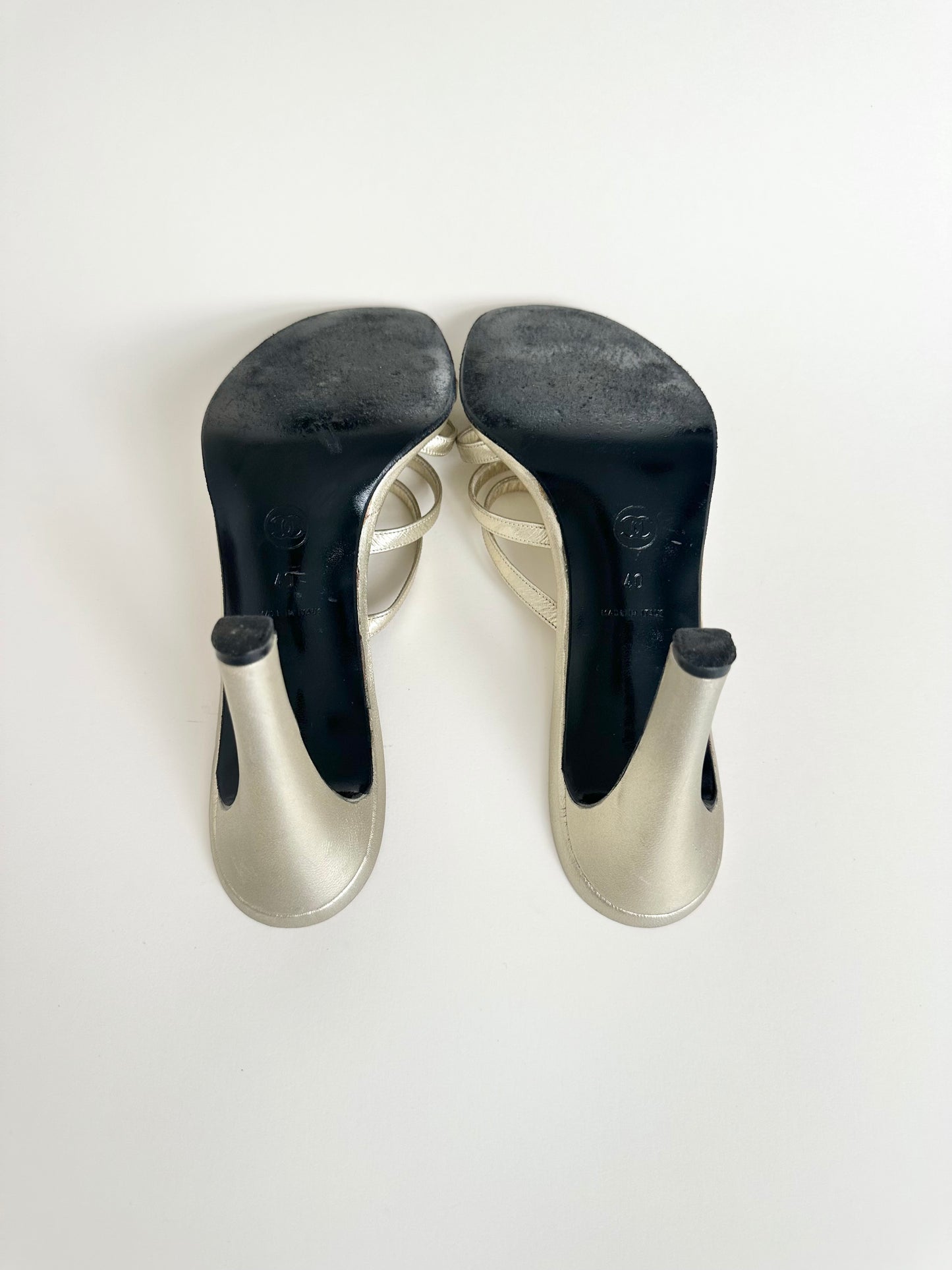 Chanel Gold Rhinestone Logo Sandals 40