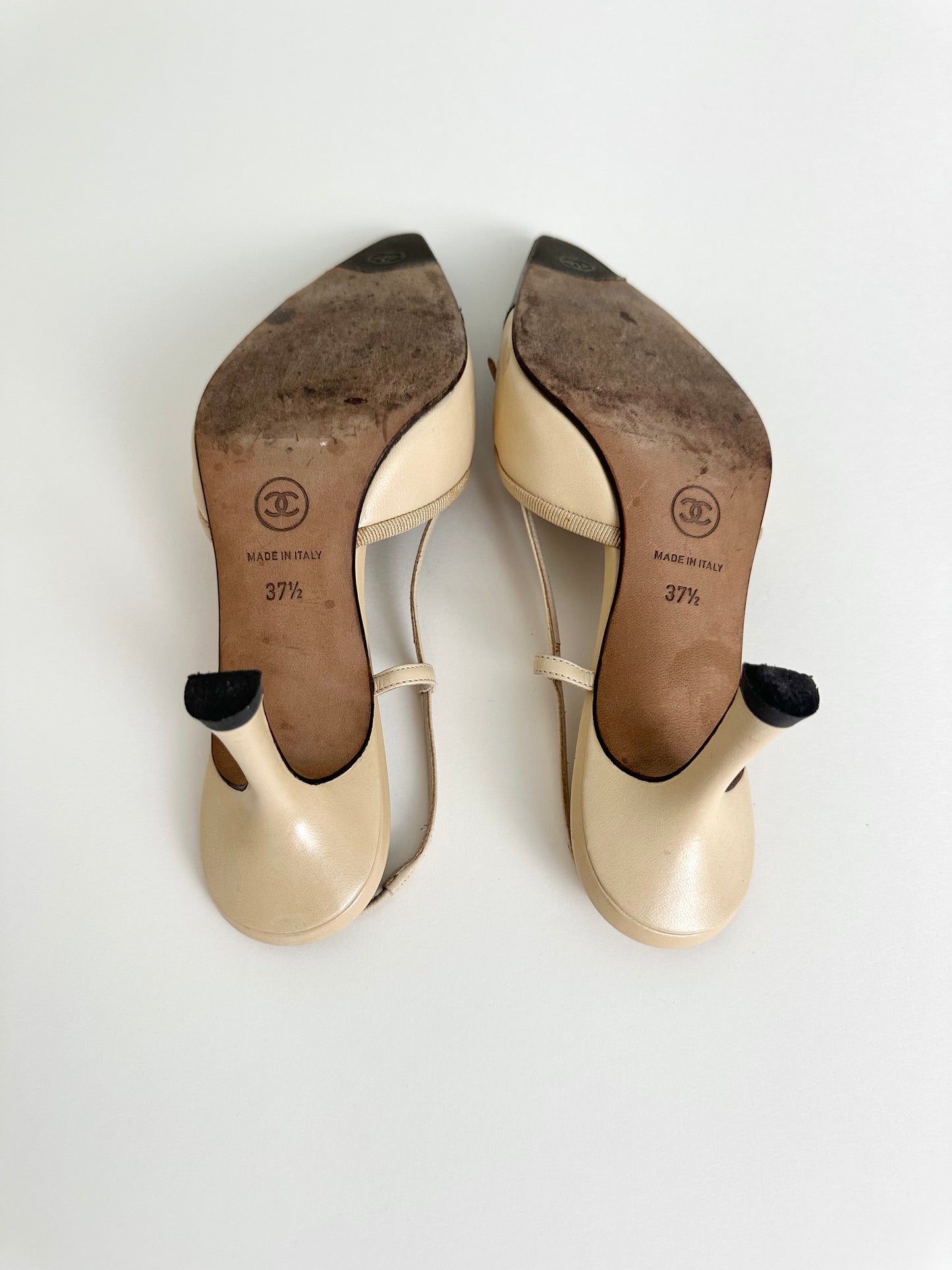 Chanel Beige/Black Slingbacks 37.5