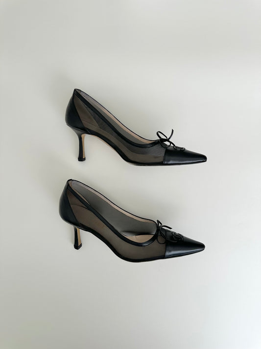 Chanel Black Mesh Bow Pumps 37.5