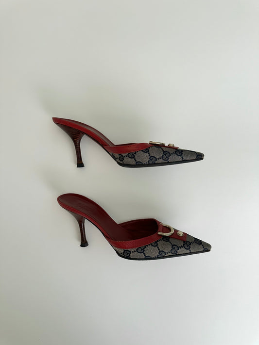 Gucci Red Monogram Mules 35