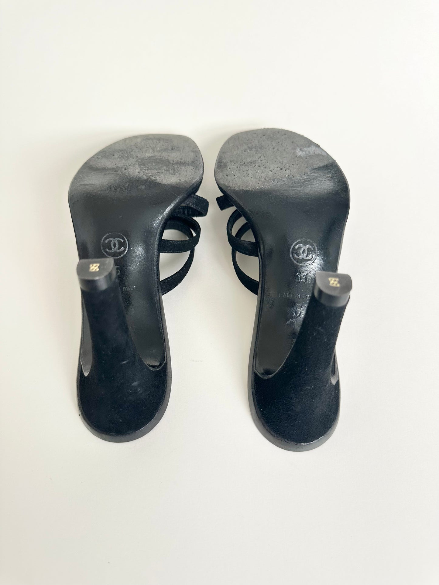 Chanel Black Rhinestone Logo Sandals 35