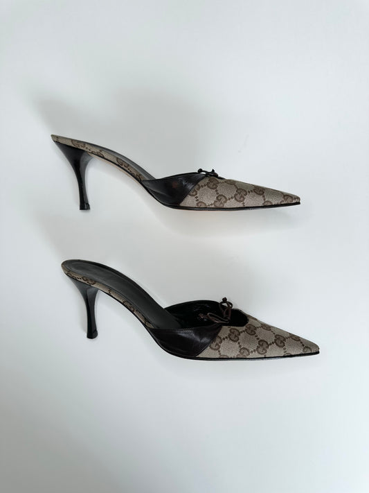 Gucci Monogram Brown Mules 40.5