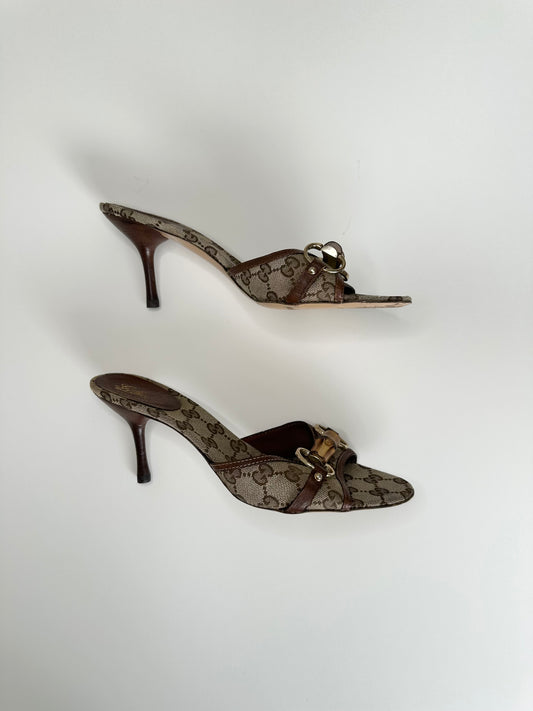 Gucci Monogram Bamboo Horsebit Sandals US 9
