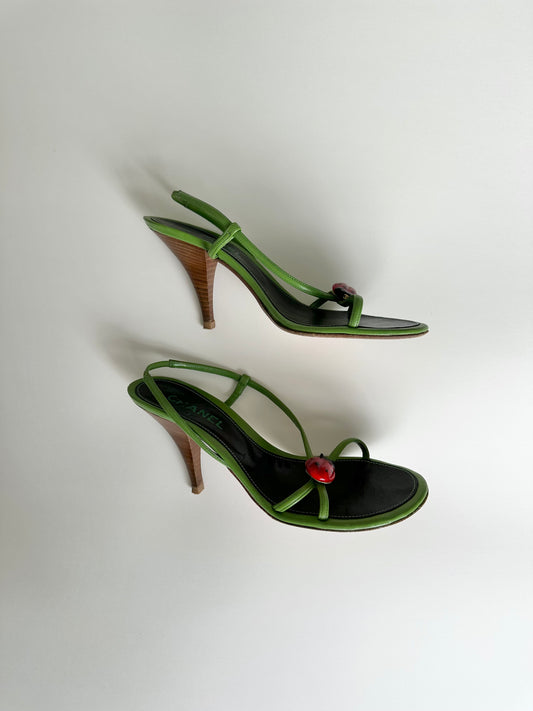 Chanel Green Ladybug Sandals 39