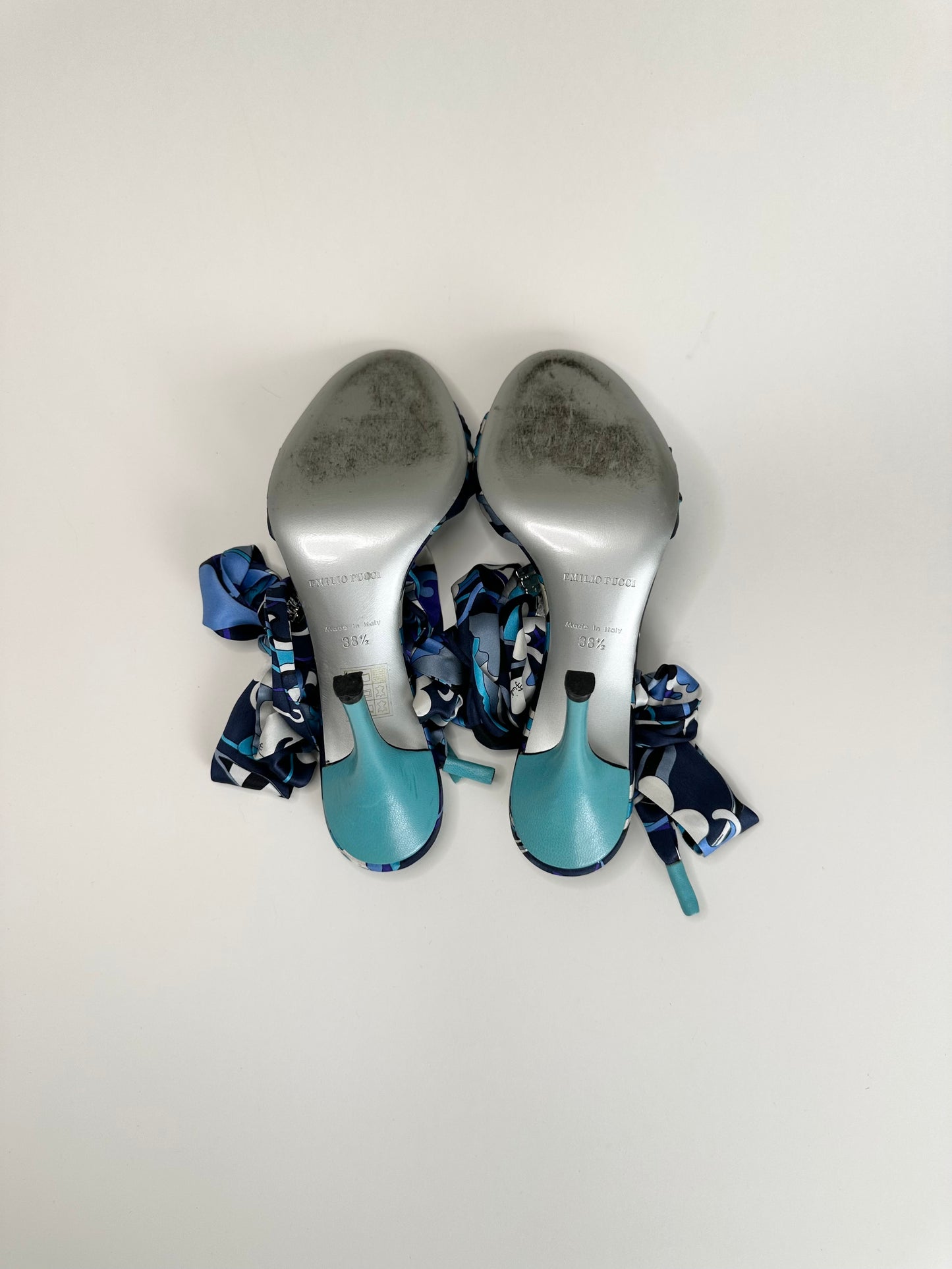 Pucci Jeweled Satin Ankle Wrap Sandals 38.5