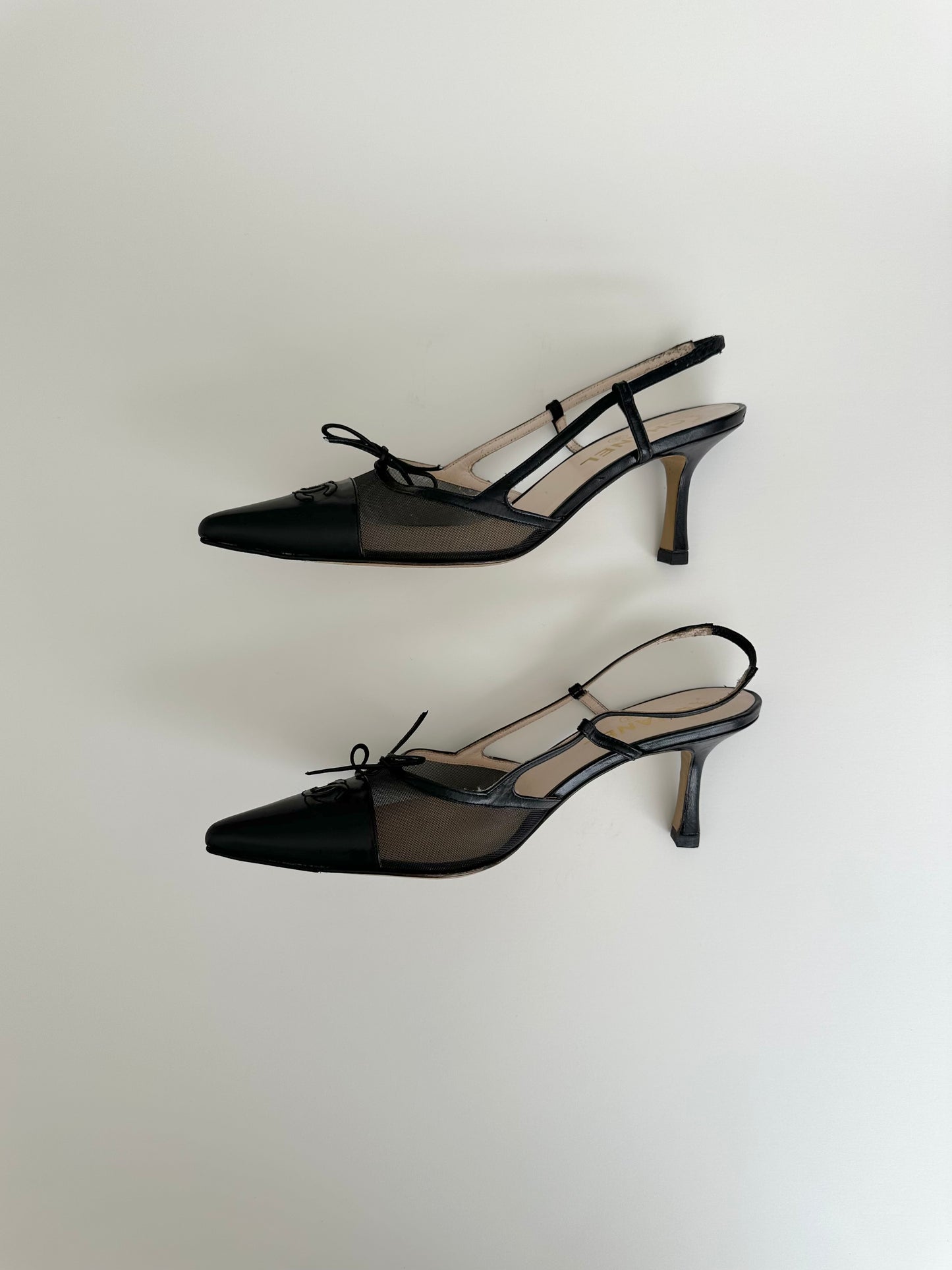 Chanel Black Mesh Bow Slingback 38.5