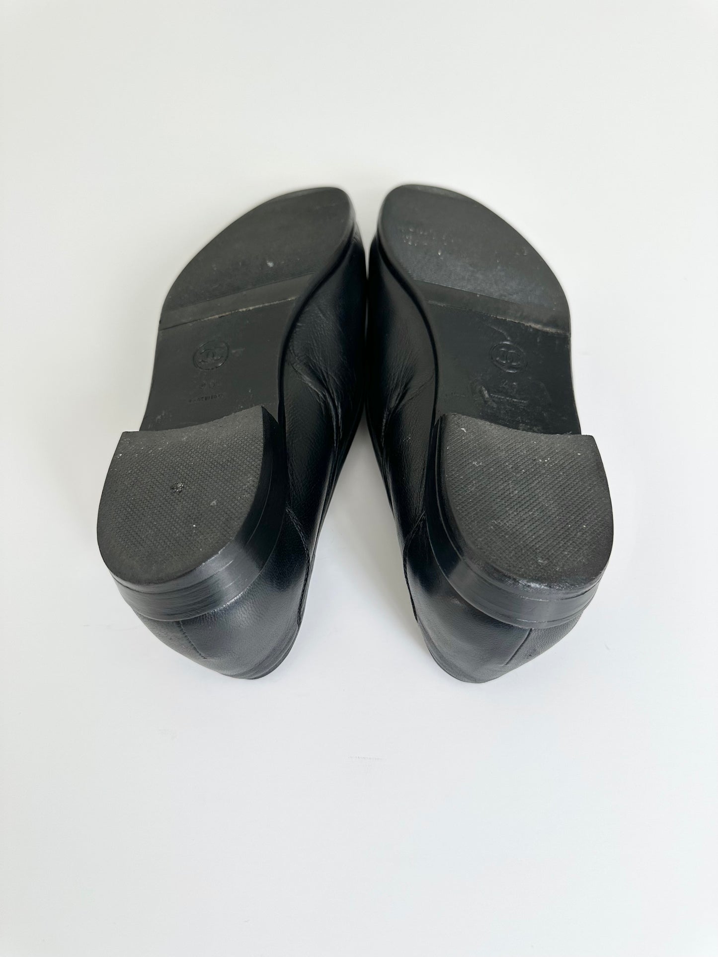 Chanel Black Leather Logo Loafers 40