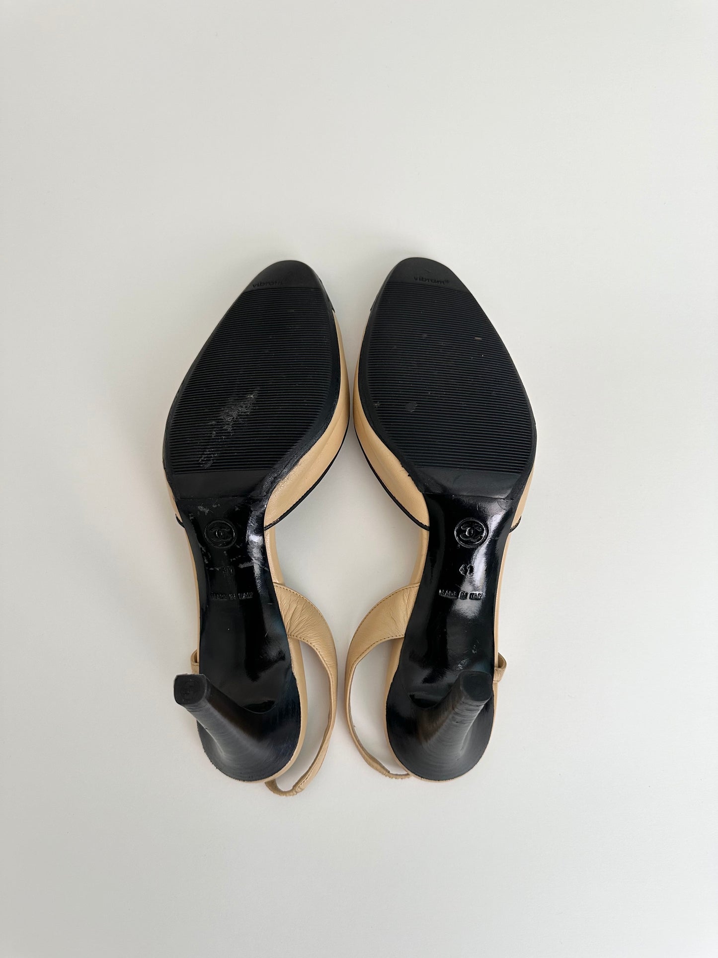 Chanel Tan/Black Round Toe Slingbacks 41
