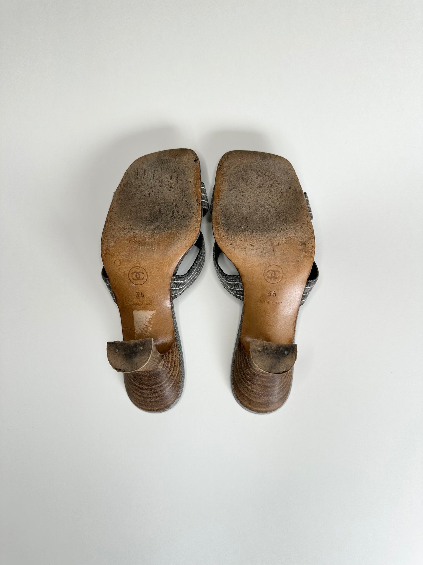 Chanel Grey Denim Sandals 36