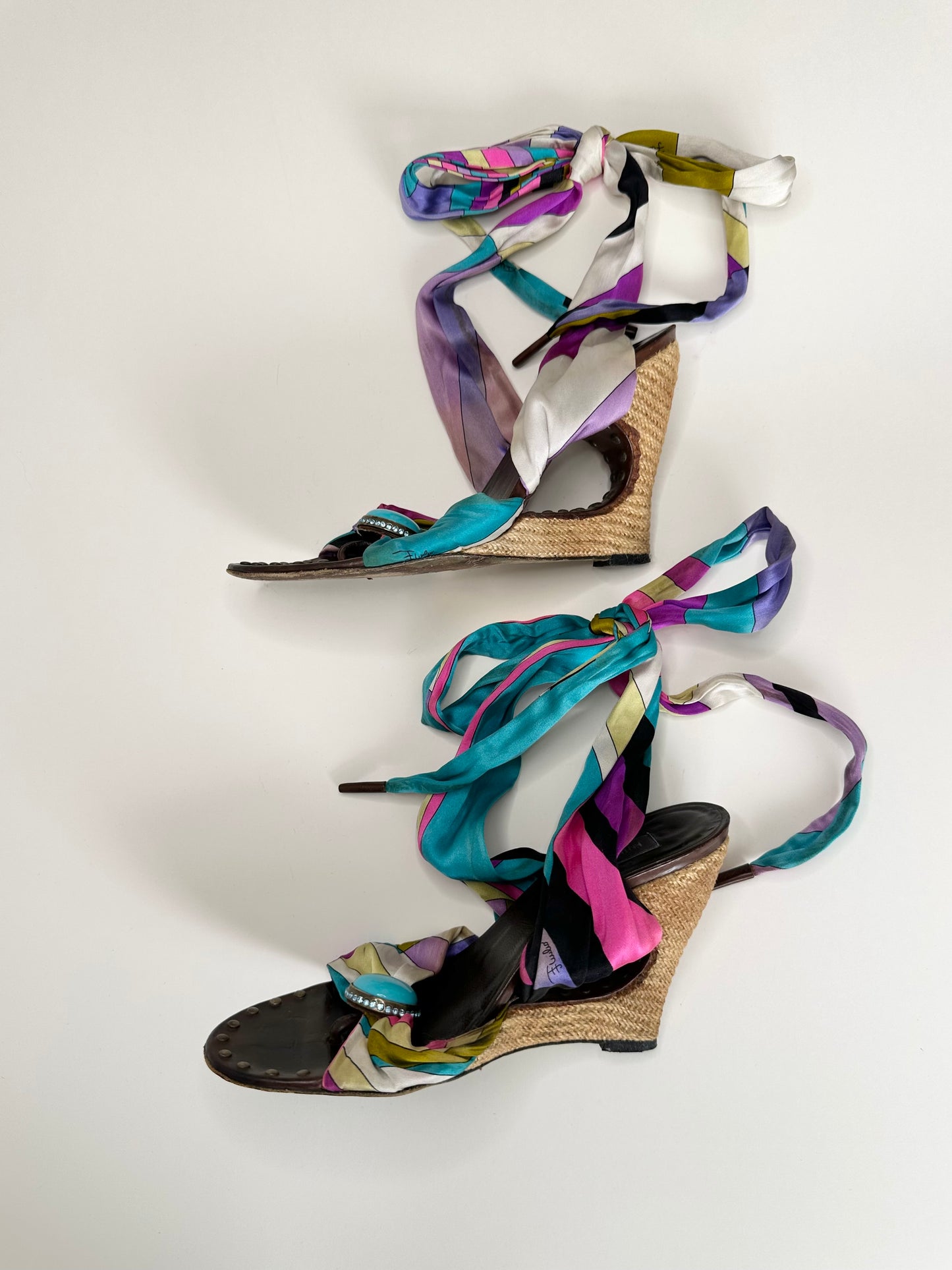 Pucci Satin Ankle Wrap Wedges 38
