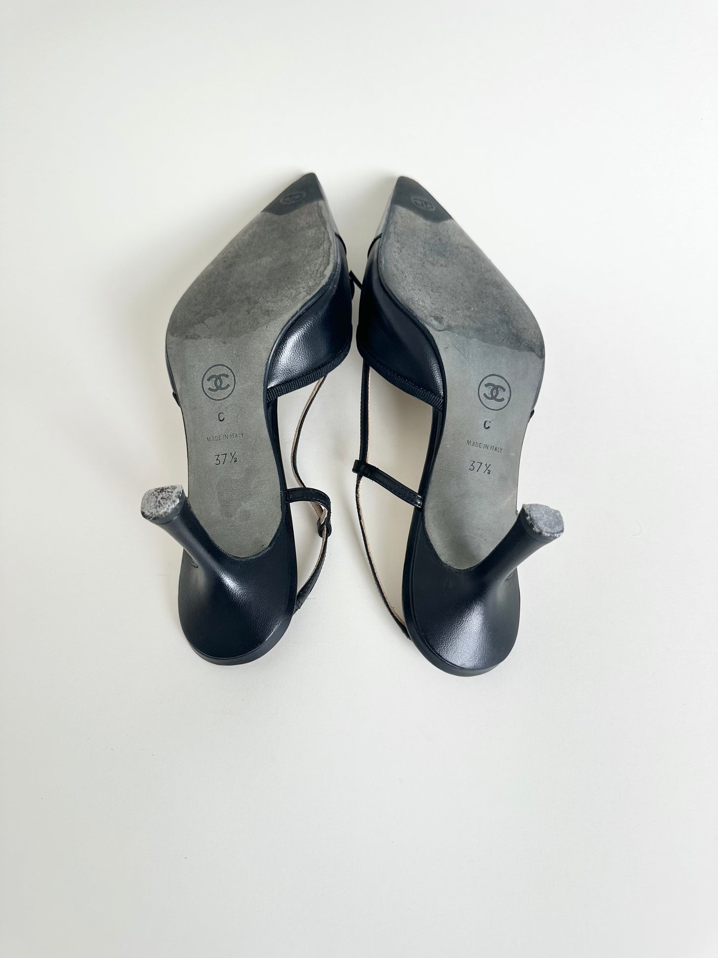 Chanel Black Logo Slingbacks 37.5