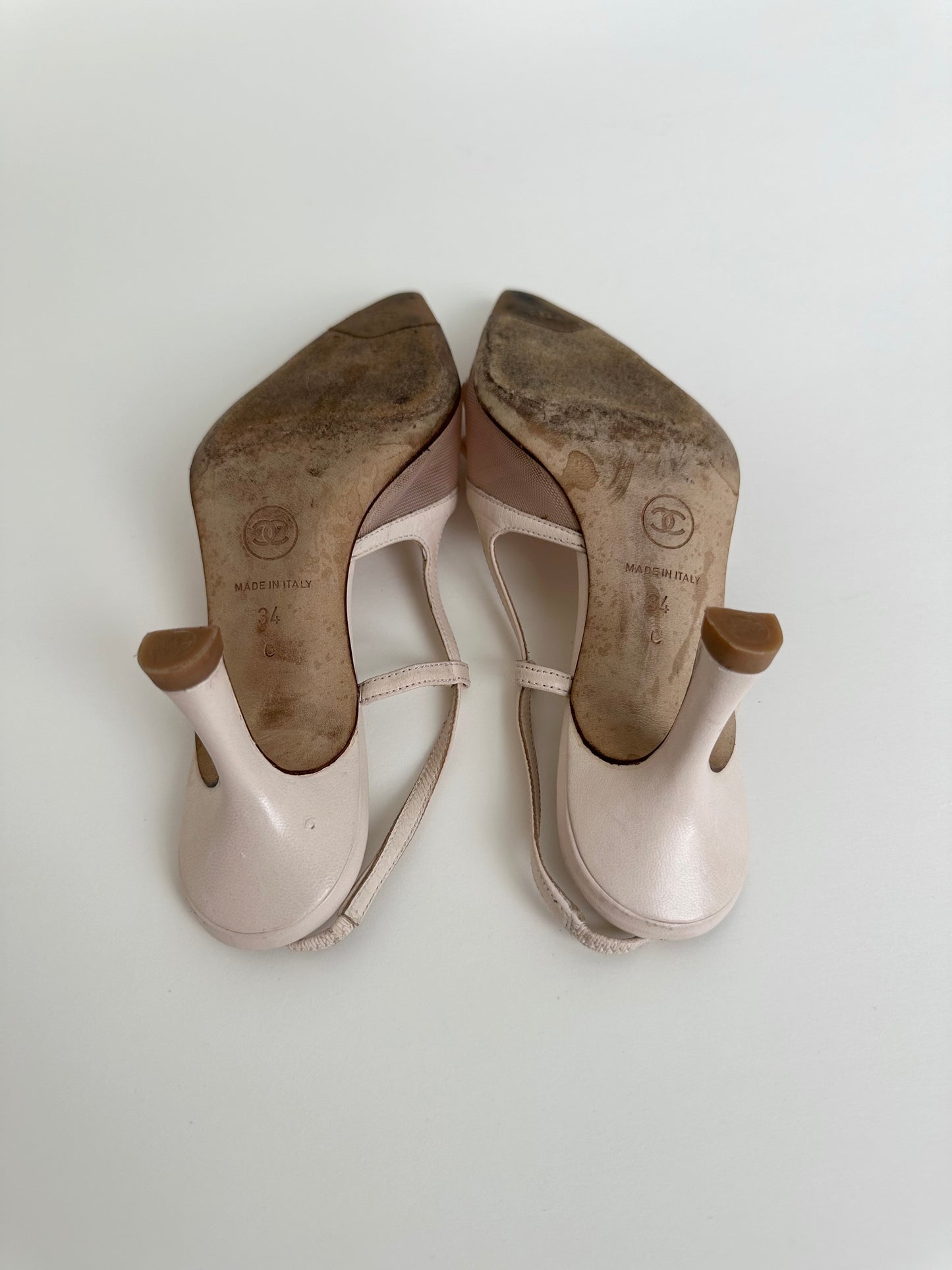 Chanel Light Pink Mesh Bow Slingback 34