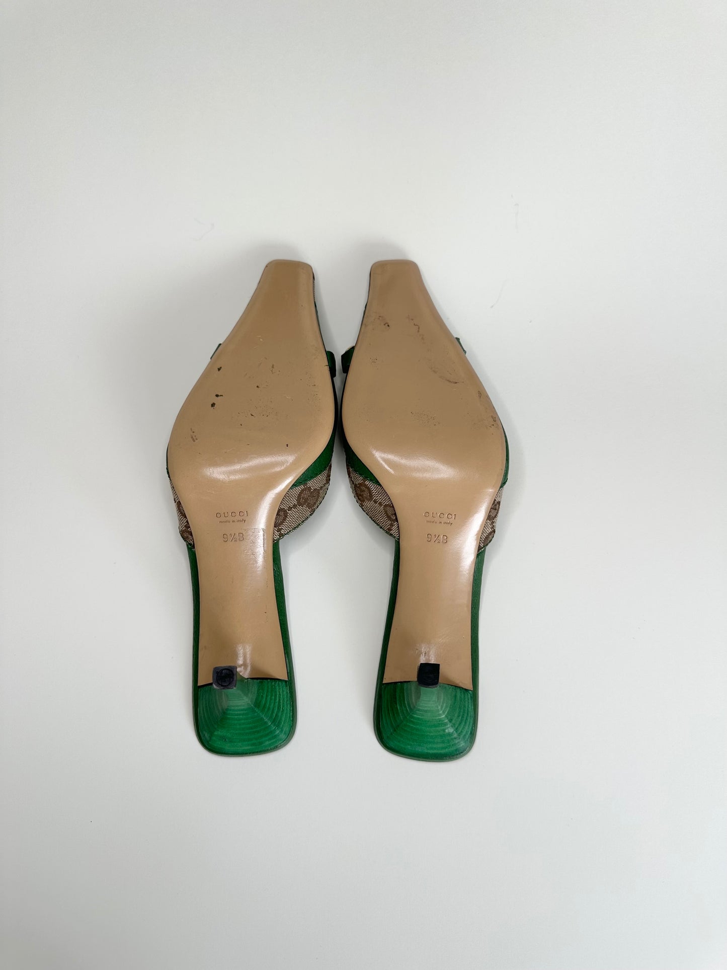 Gucci Green Monogram Horsebit Mules US 9.5