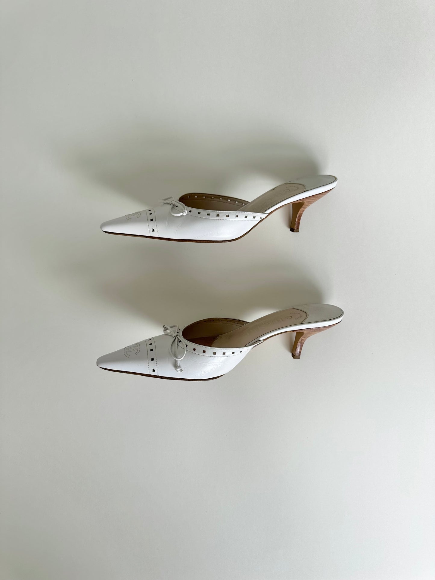 Chanel White Logo Bow Mules 36.5
