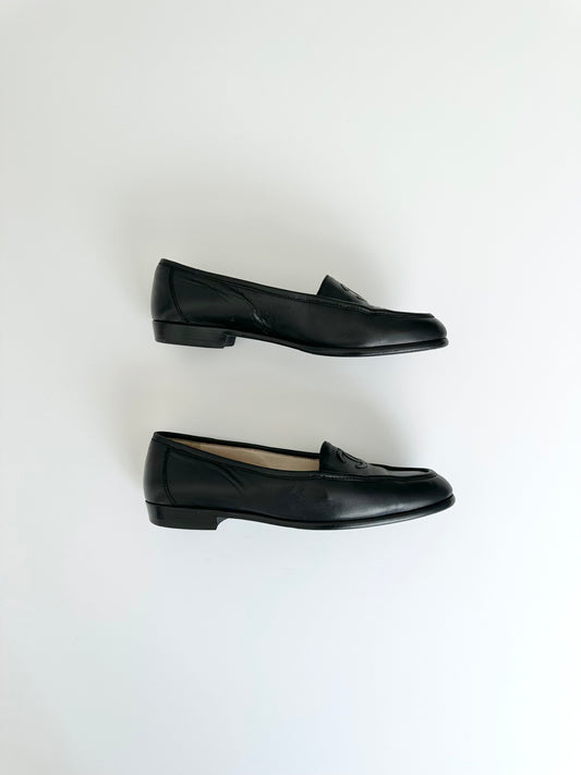 Chanel Black Leather Logo Loafers 40