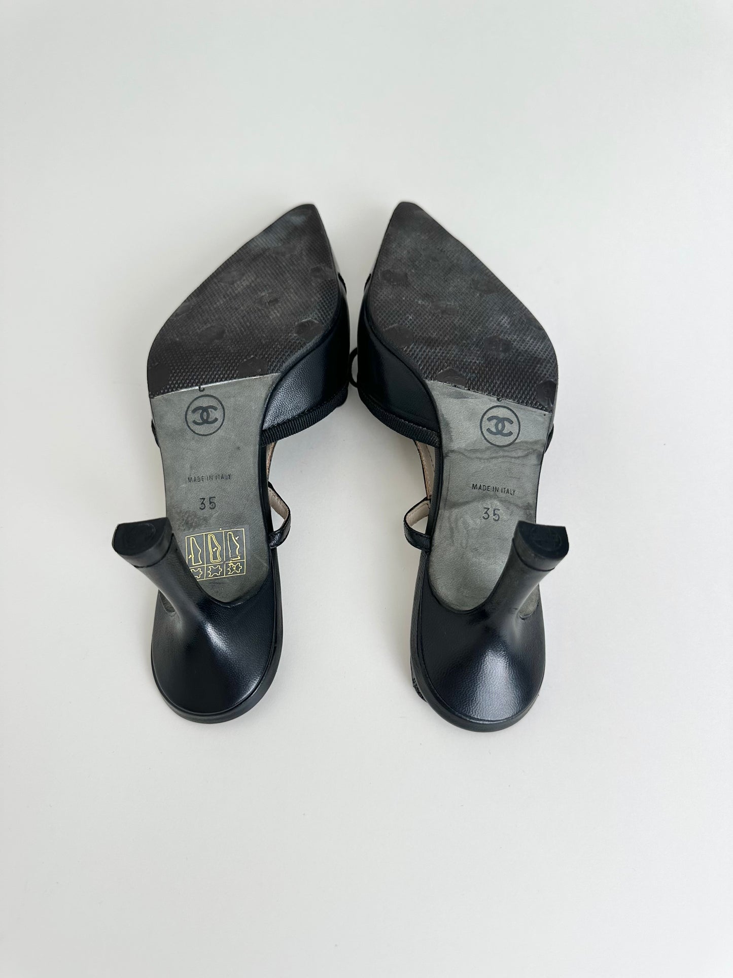 Chanel Black Logo Slingback 35