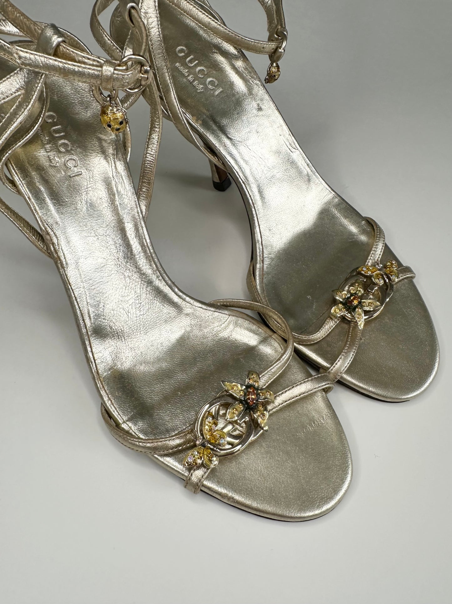 Gucci Gold Butterfly/Ladybug Charm Sandals 36.5