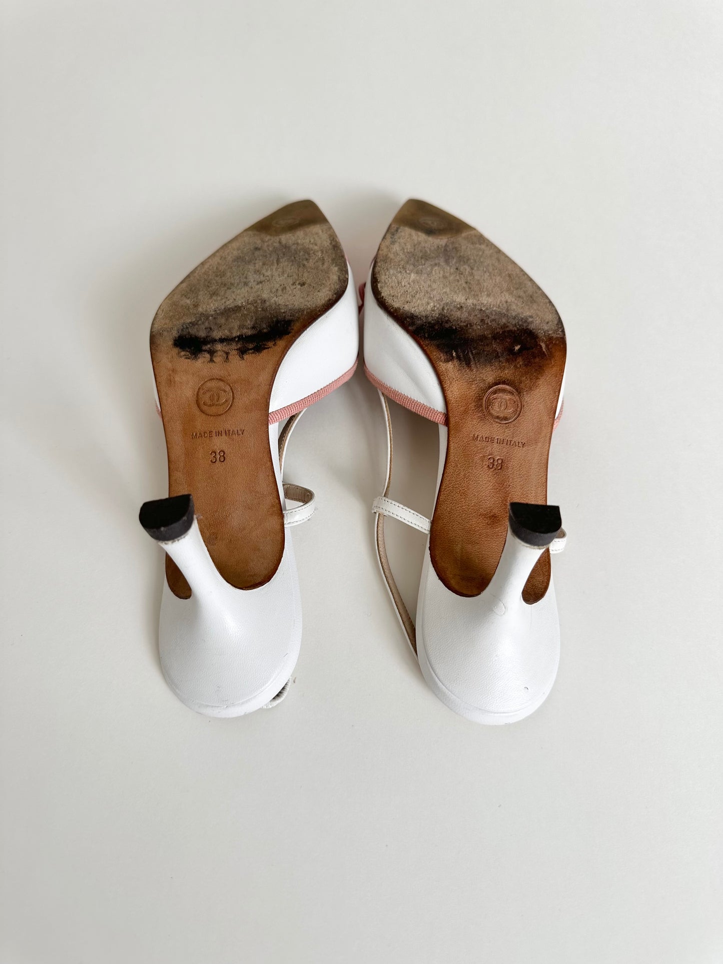 Chanel Pink Logo Slingback 38