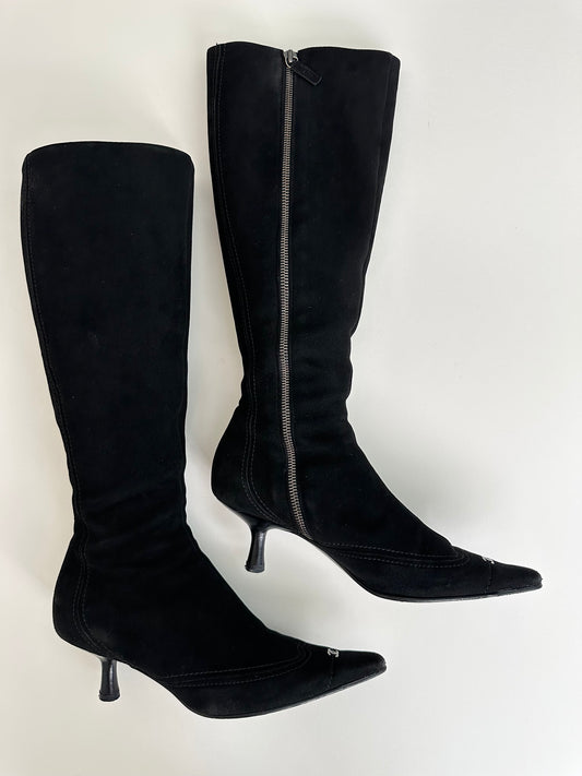 Chanel Black Suede Logo Boots 37