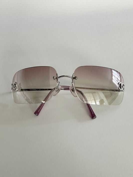 Chanel Pink Gradient Rhinestone Logo Sunglasses