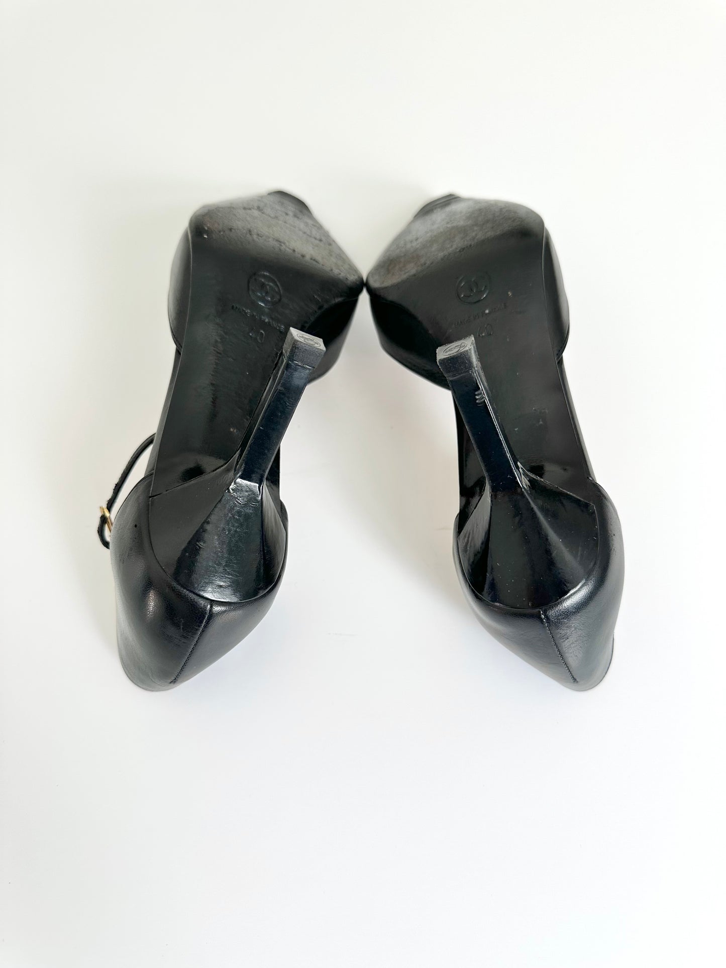 Chanel Black Ankle Strap Heels 40