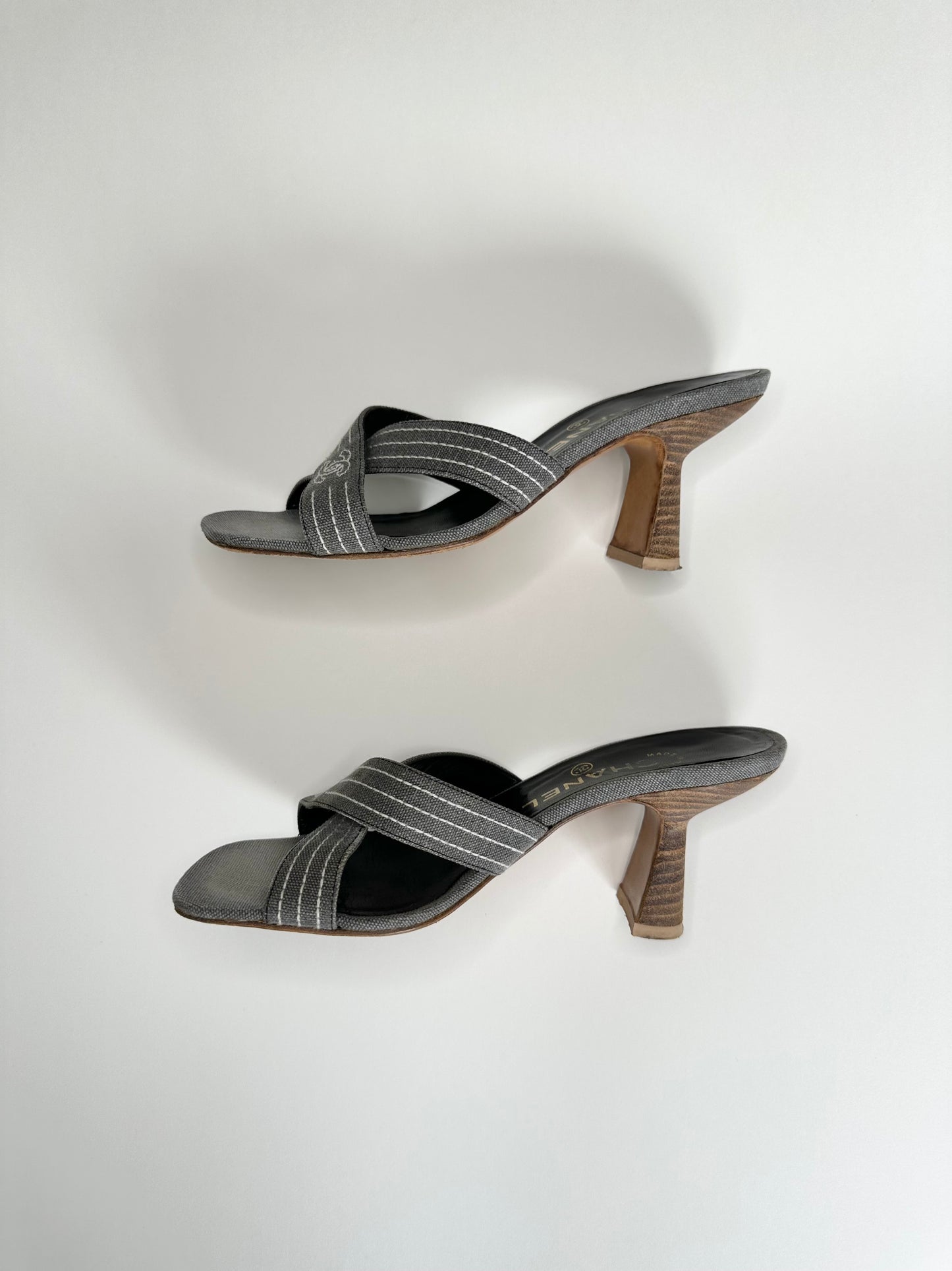 Chanel Grey Denim Sandals 36