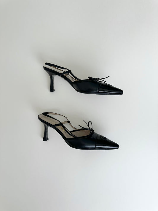 Chanel Black Logo Slingback 35