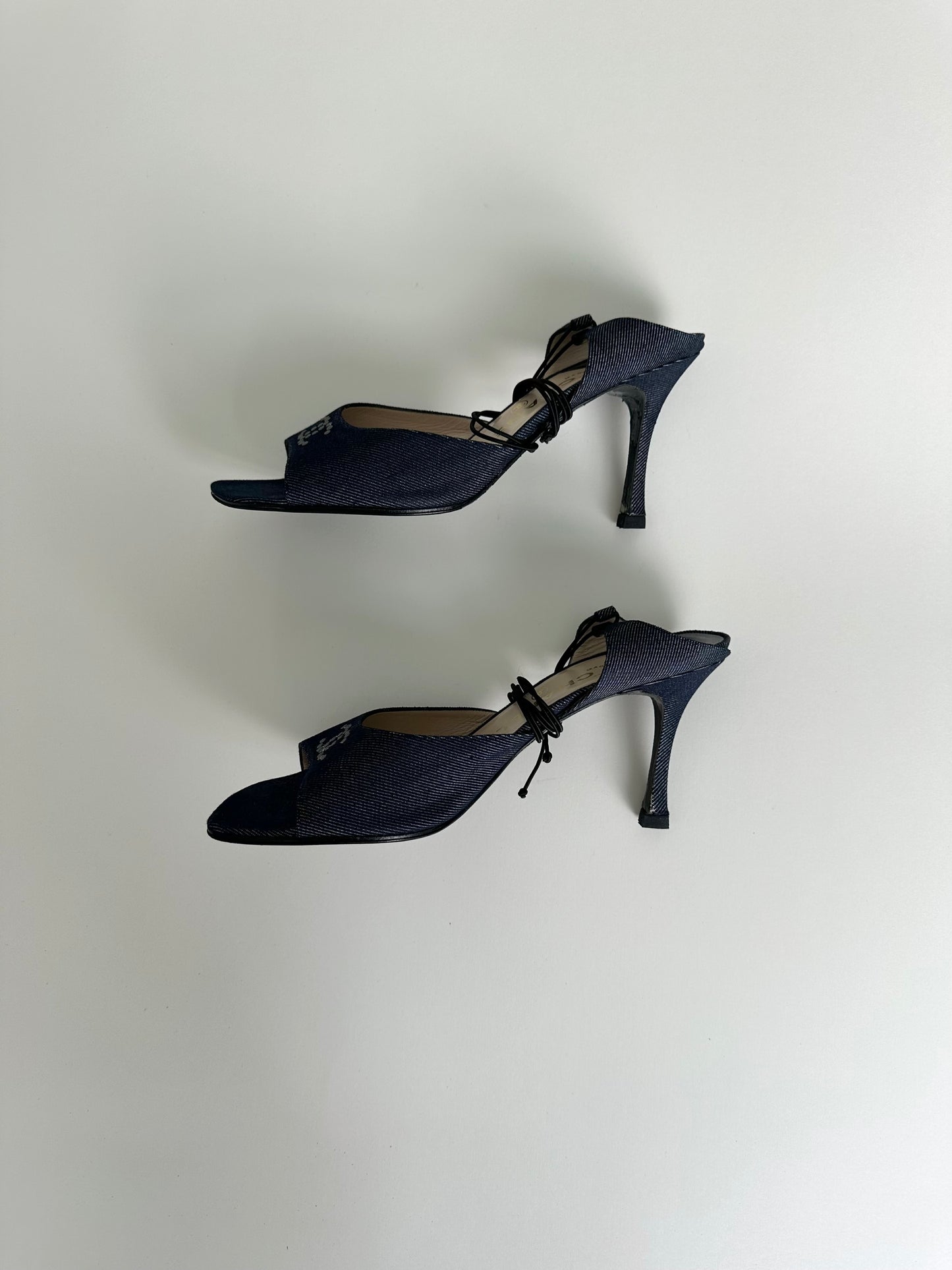 Chanel Denim Ankle Tie Sandals 40