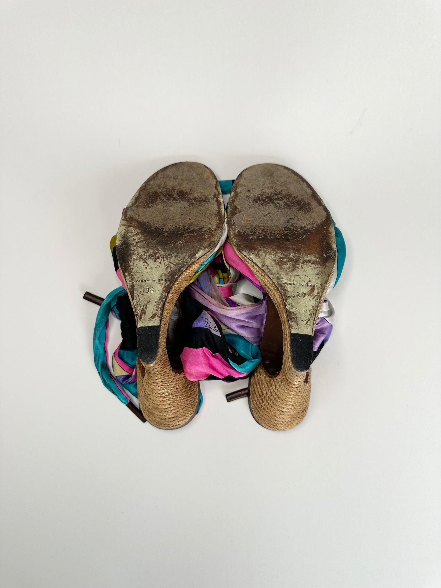Pucci Satin Ankle Wrap Wedges 38