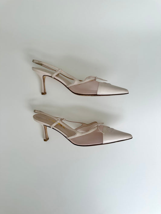 Chanel Light Pink Mesh Bow Slingback 41
