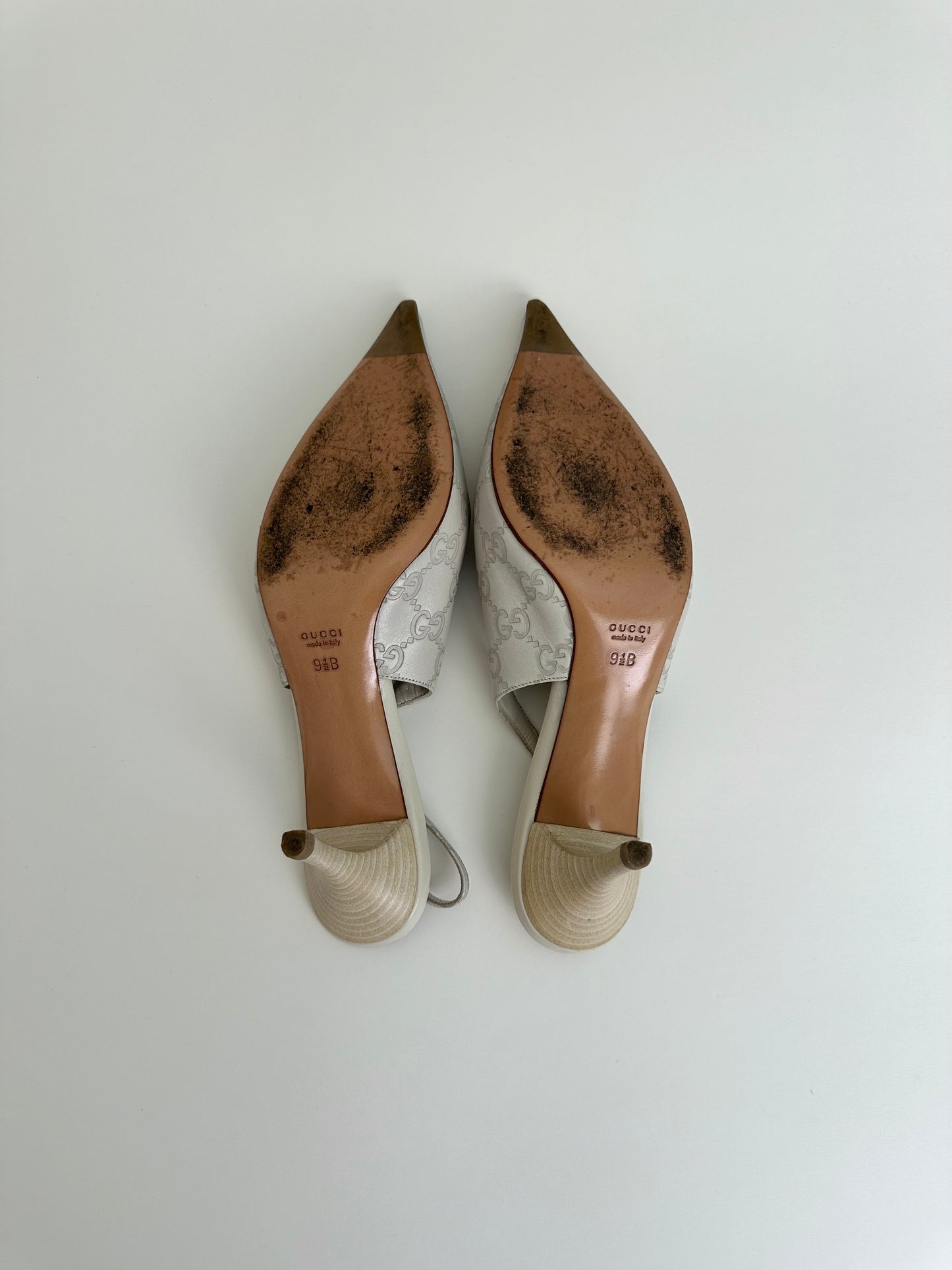 Gucci Ivory Monogram Slingbacks US 9.5