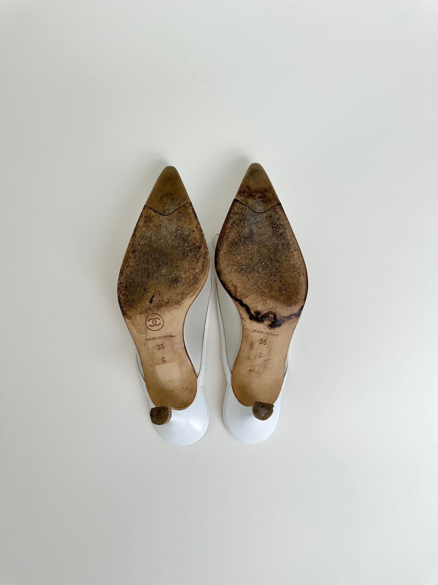 Chanel White Mesh Bow Mules 35