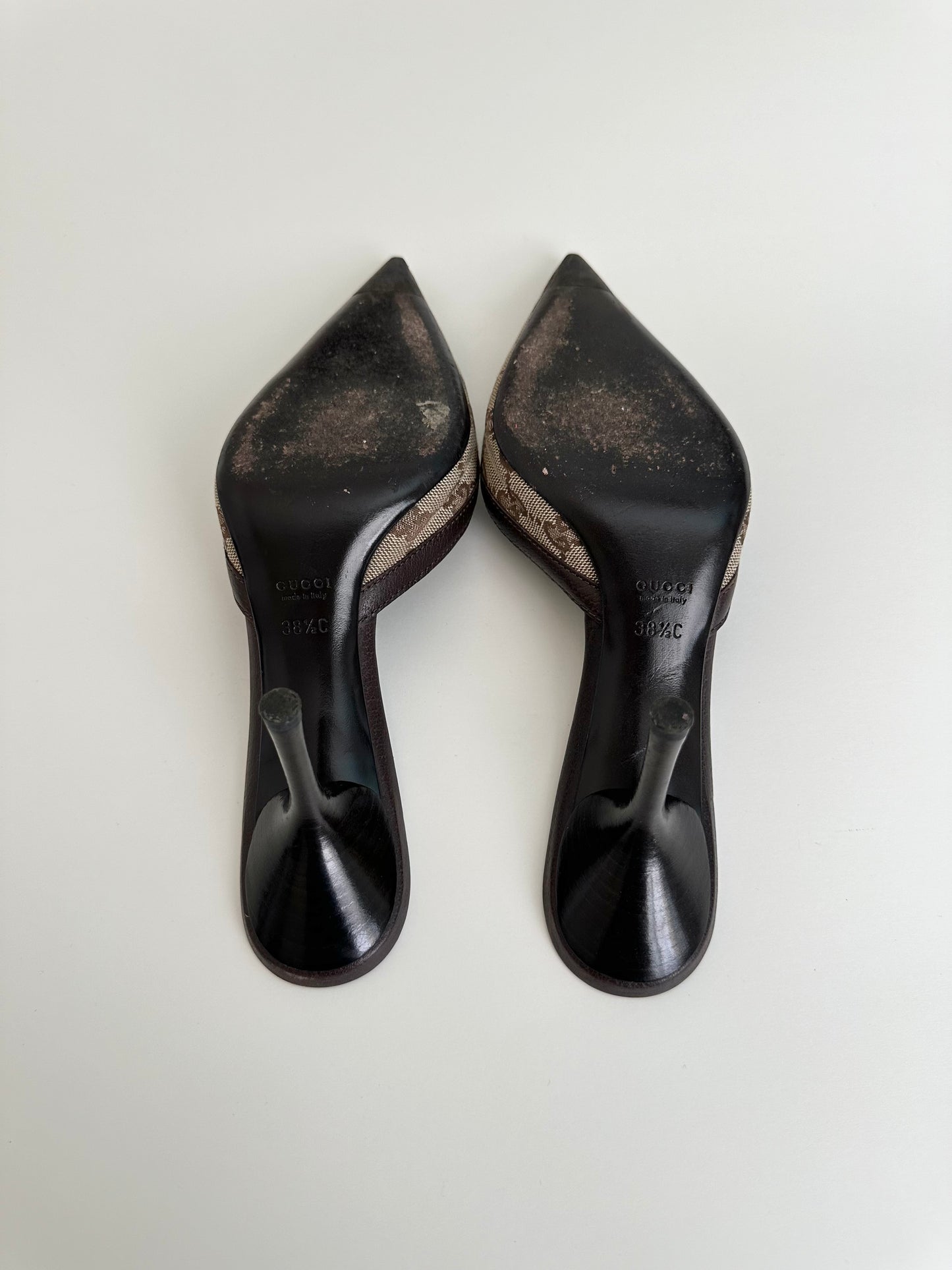 Gucci Brown Monogram Mules 38.5