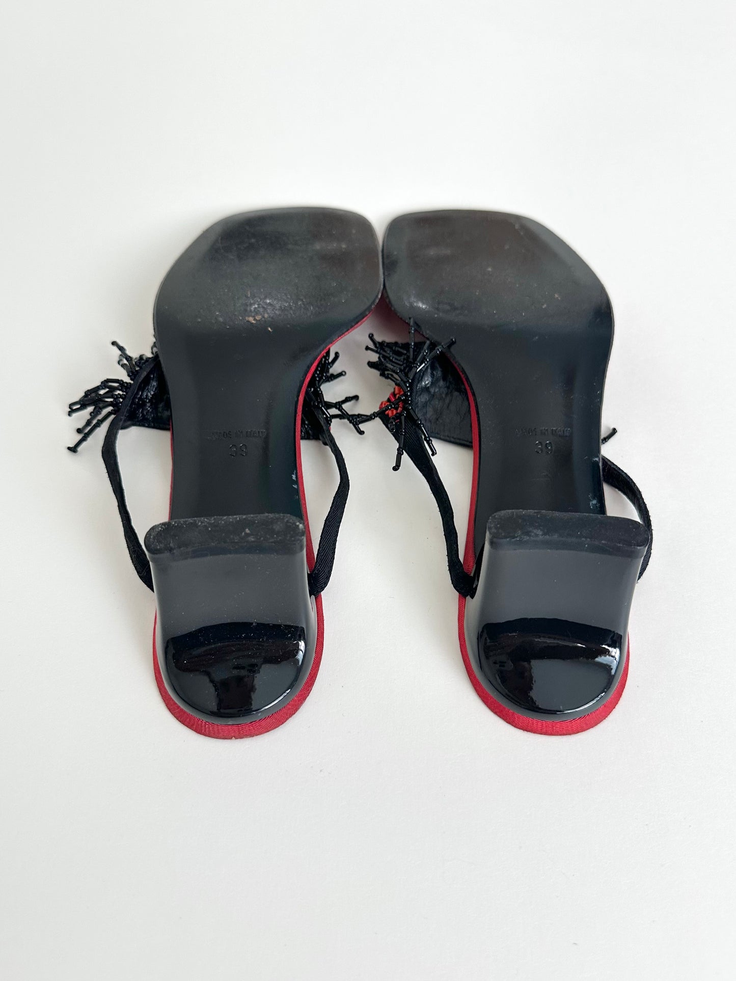 René Caovilla Red Beaded Thong Sandals 39