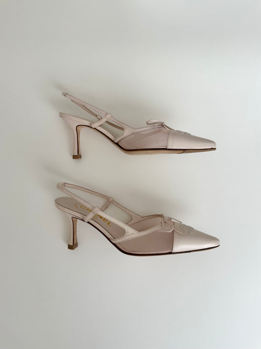 Chanel Light Pink Bow Slingback 35.5