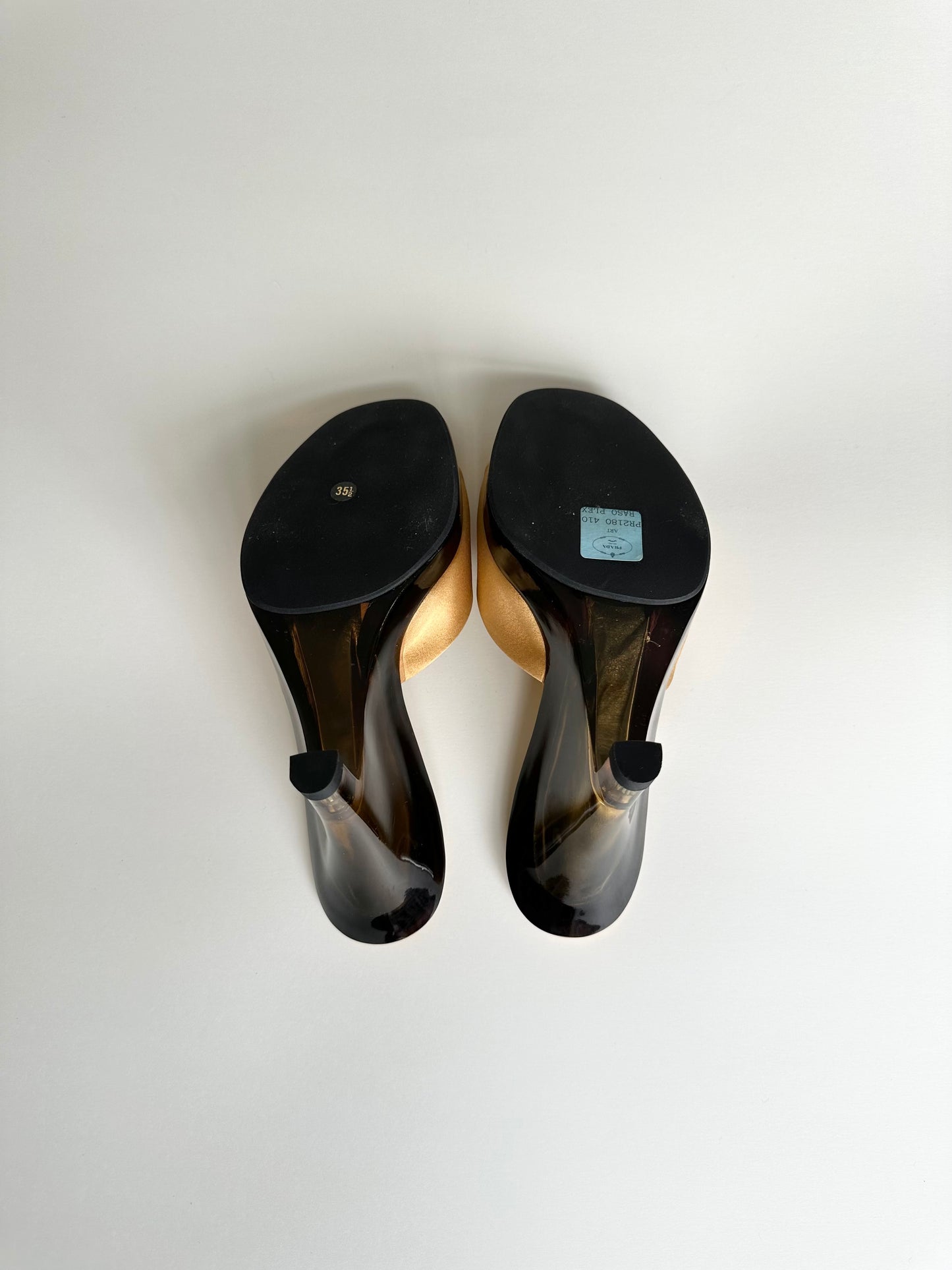 Prada 1998 Yellow Satin Lucite Wedges 35.5