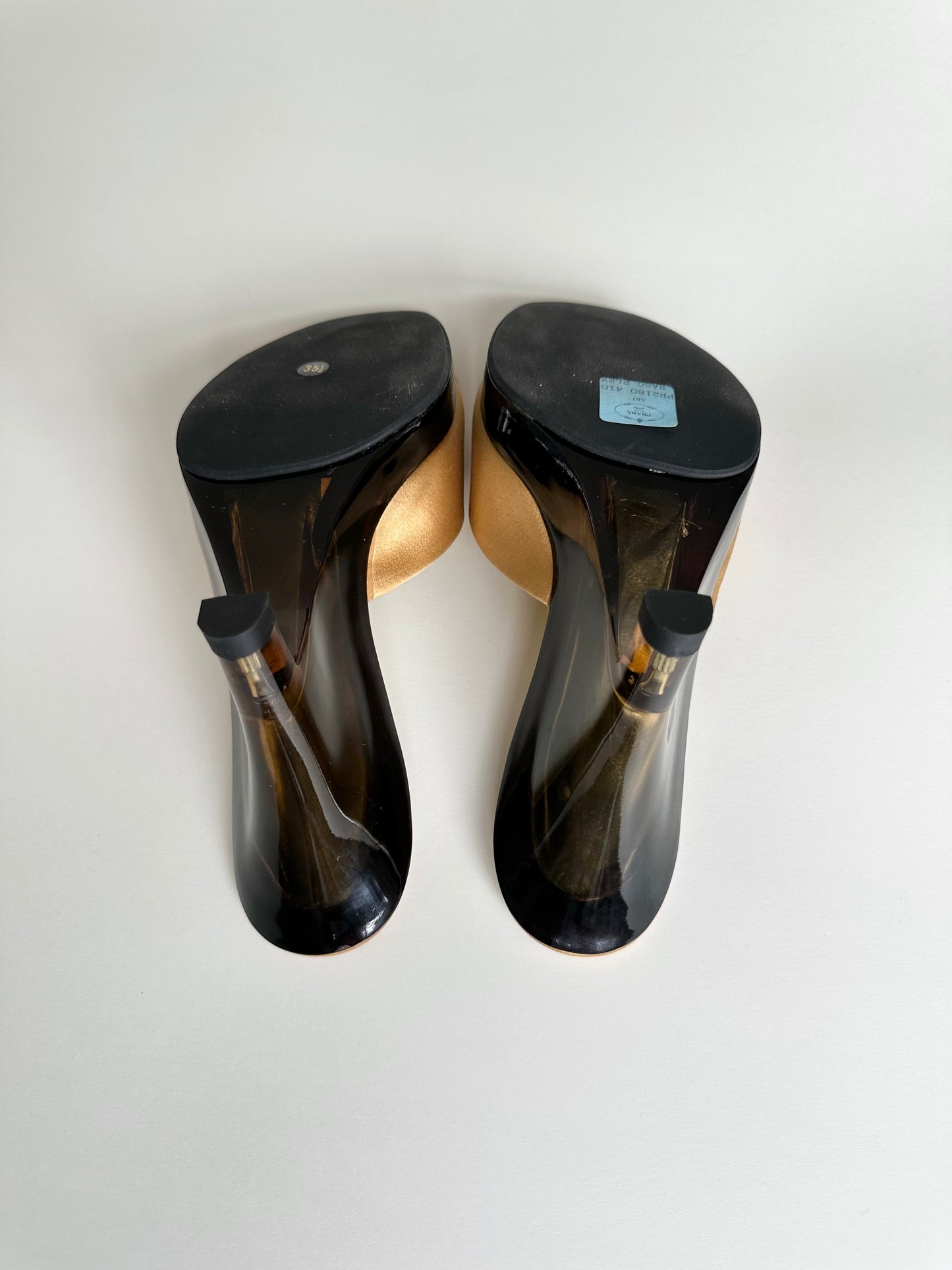 Prada 1998 Yellow Satin Lucite Wedges 35.5