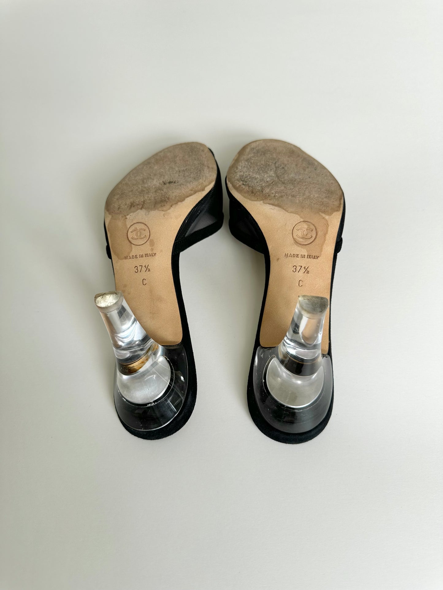 Chanel Black Mesh Logo Sandals 37.5