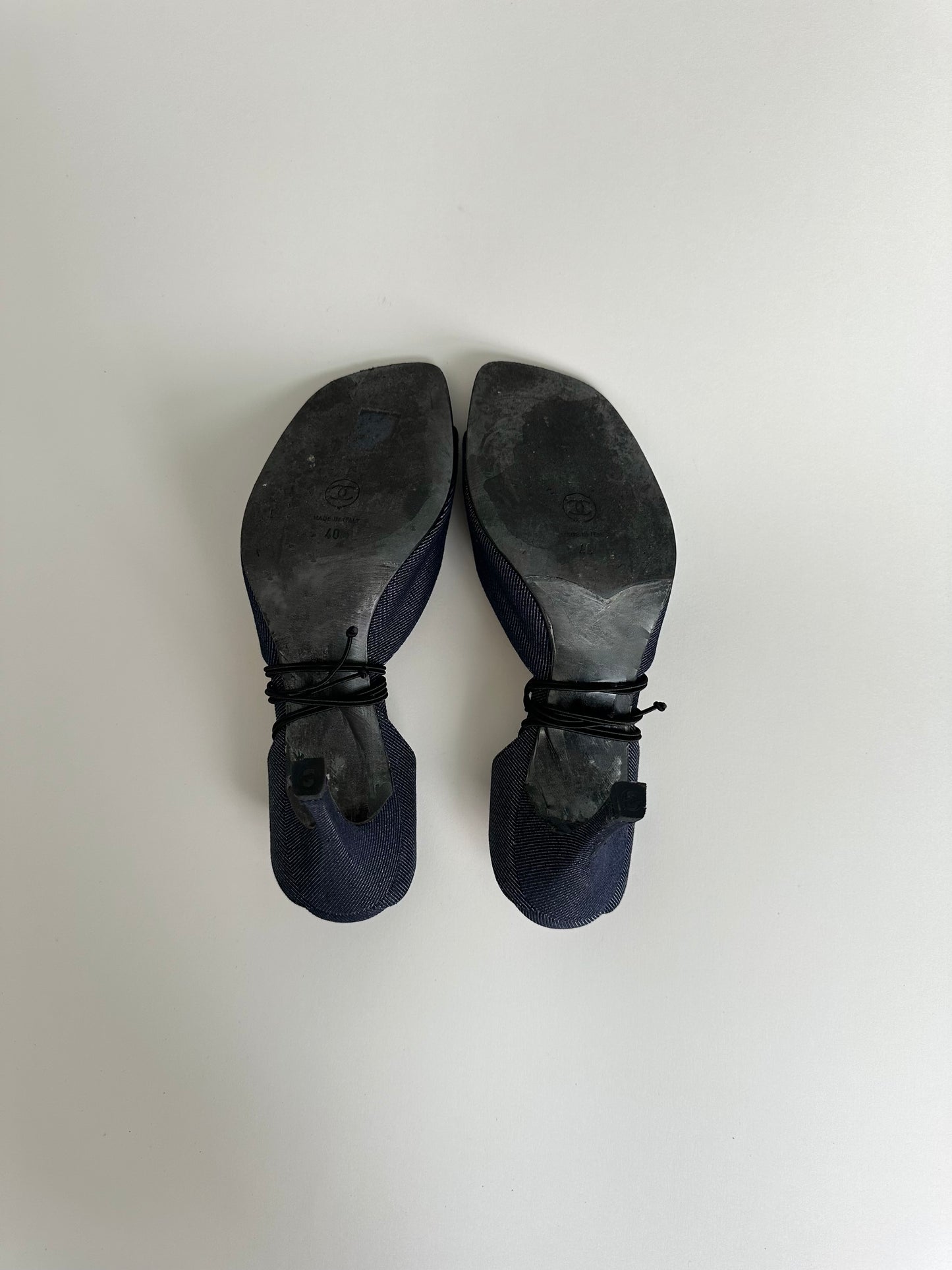 Chanel Denim Ankle Tie Sandals 40
